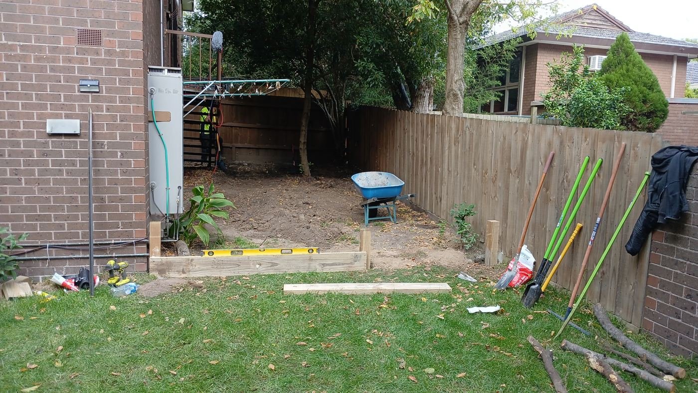 Backyard before retaining wall works