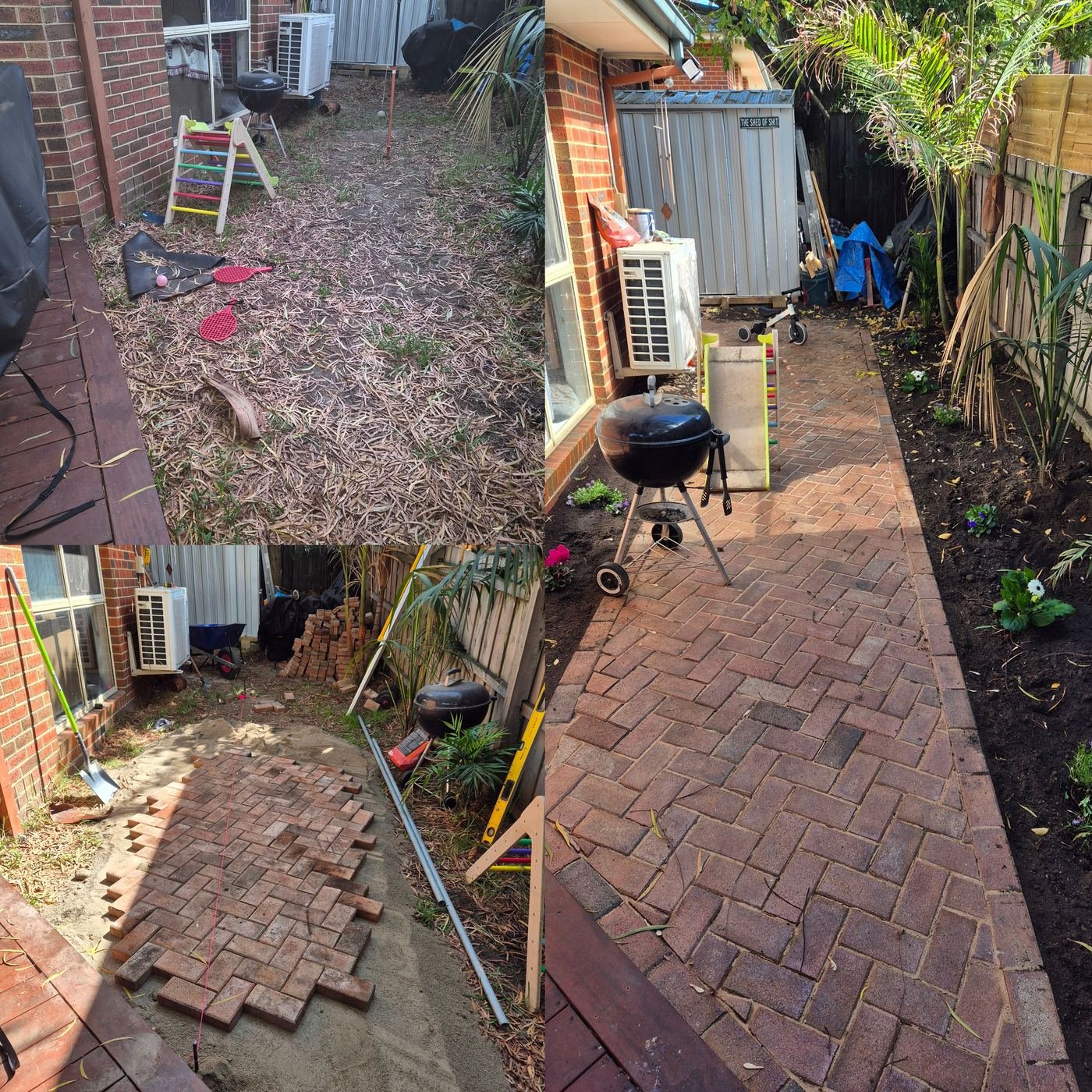 Brick side path before and after