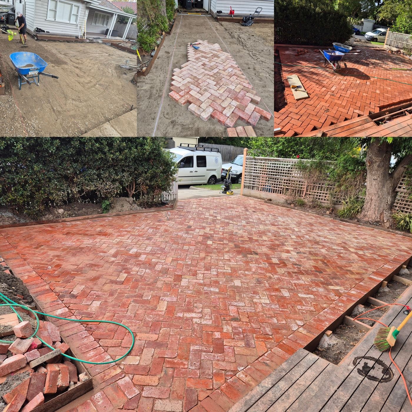 Herringbone driveway before and after