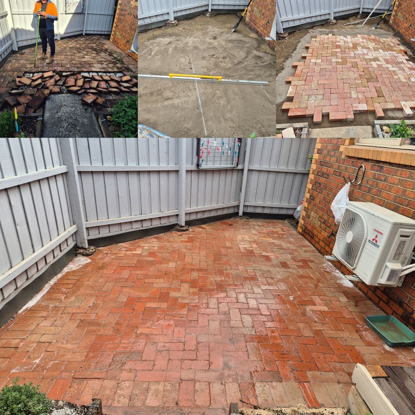 Red brick courtyard before and after