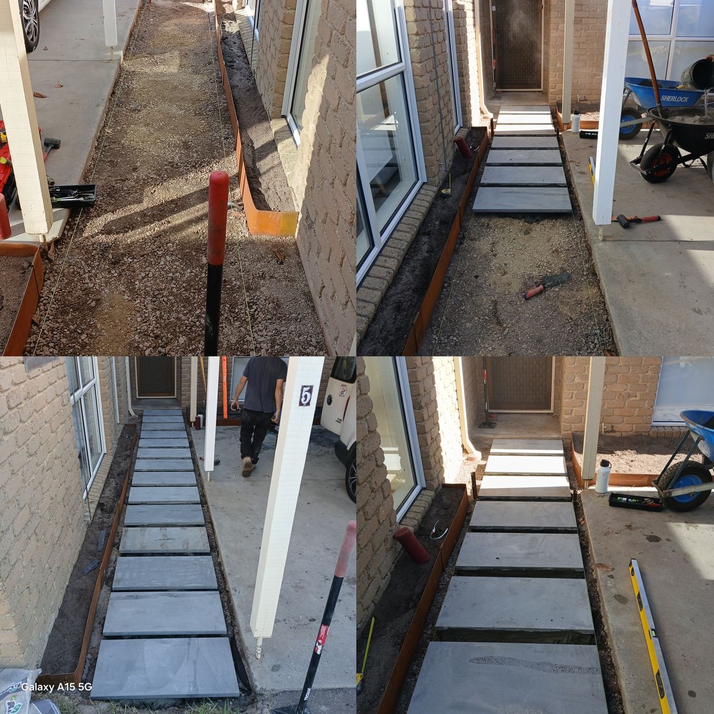 Side path with steel edging before and after