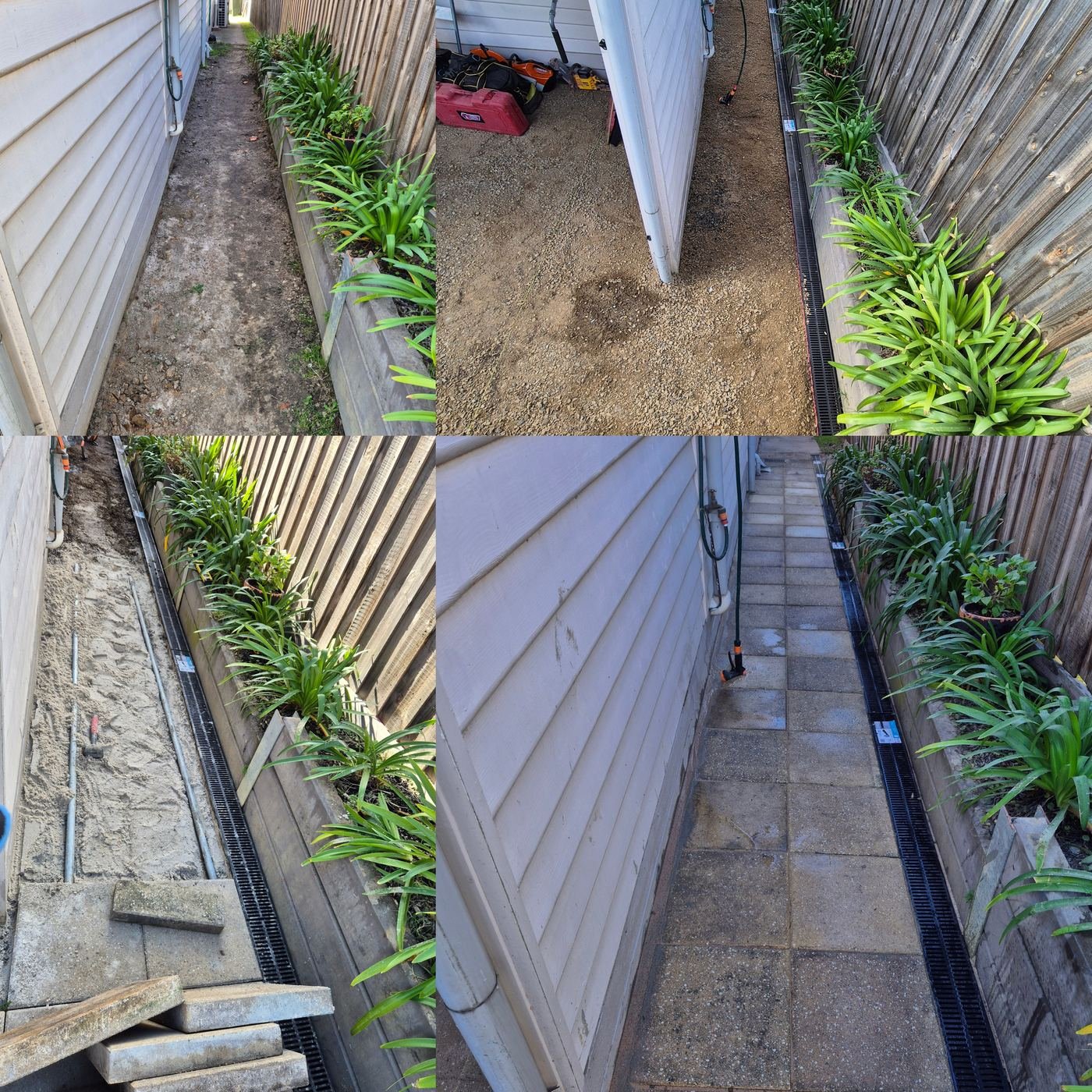 Side path with strip drain before and after