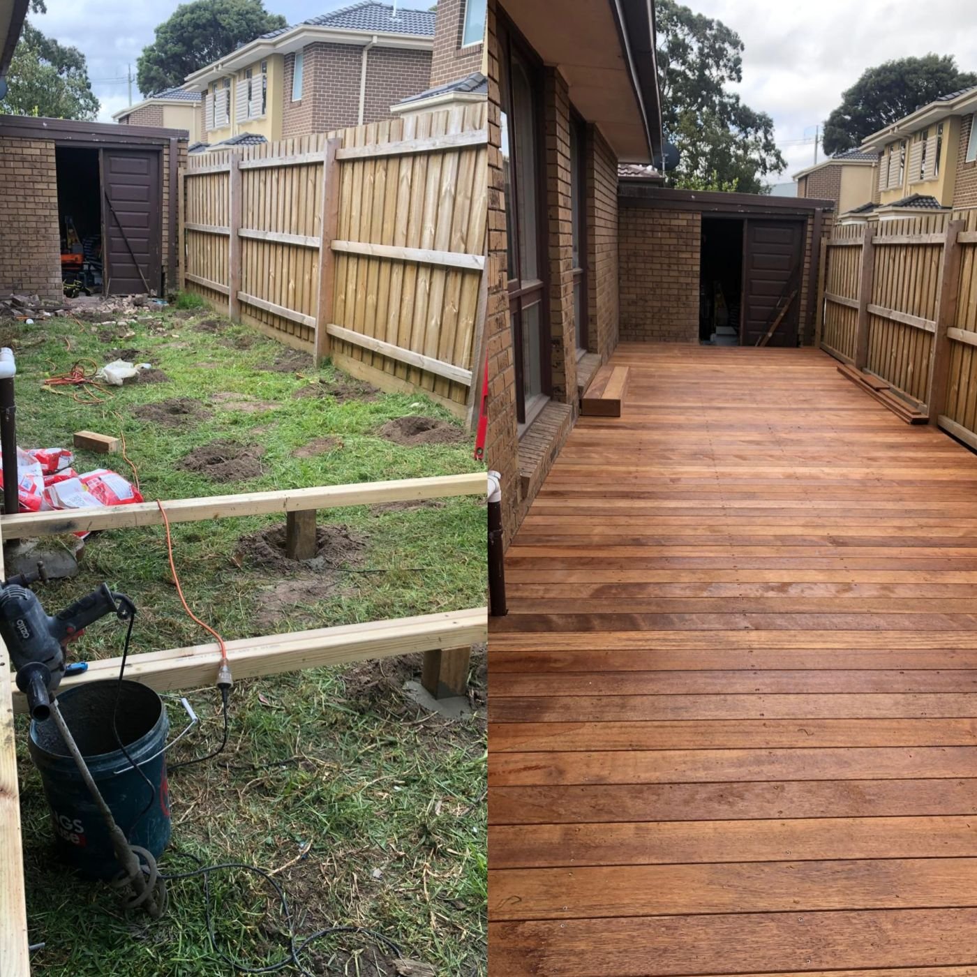 Before and after of a backyard timber deck
