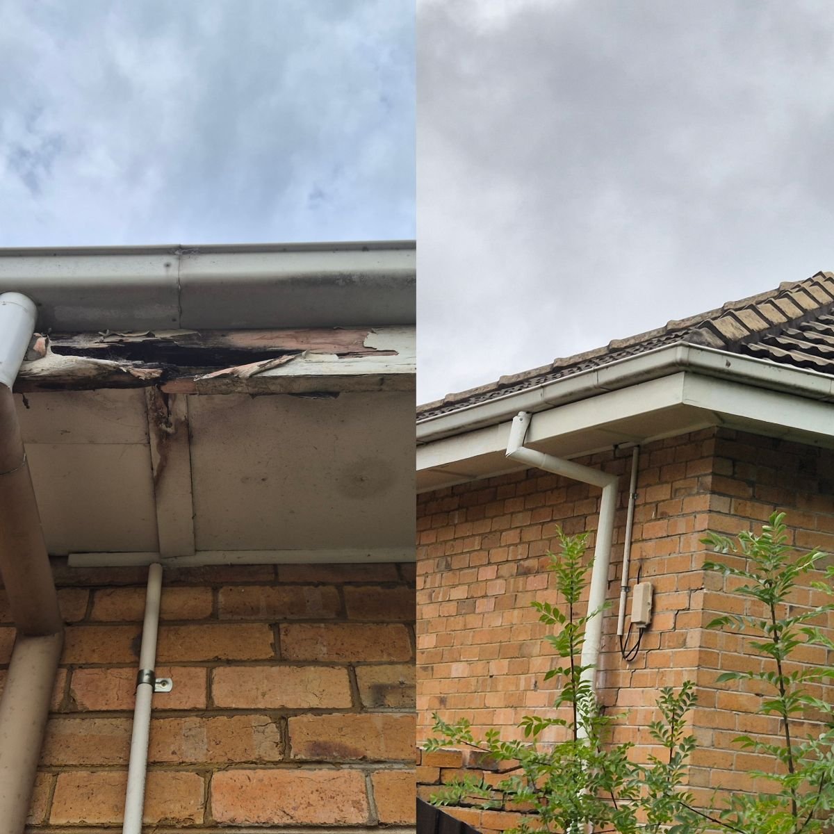 Damaged fascia before and after repair