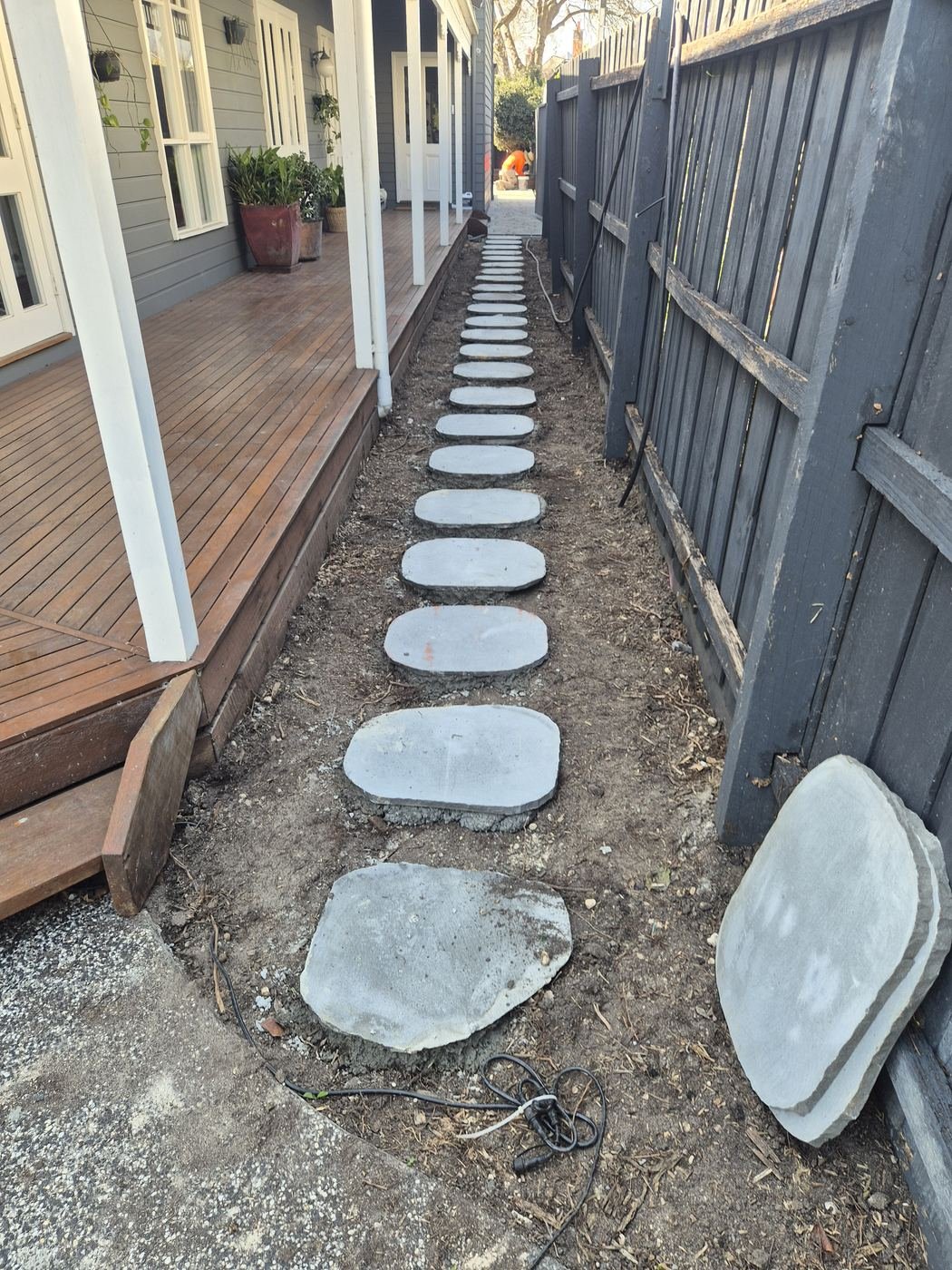 Round stepping stones side path