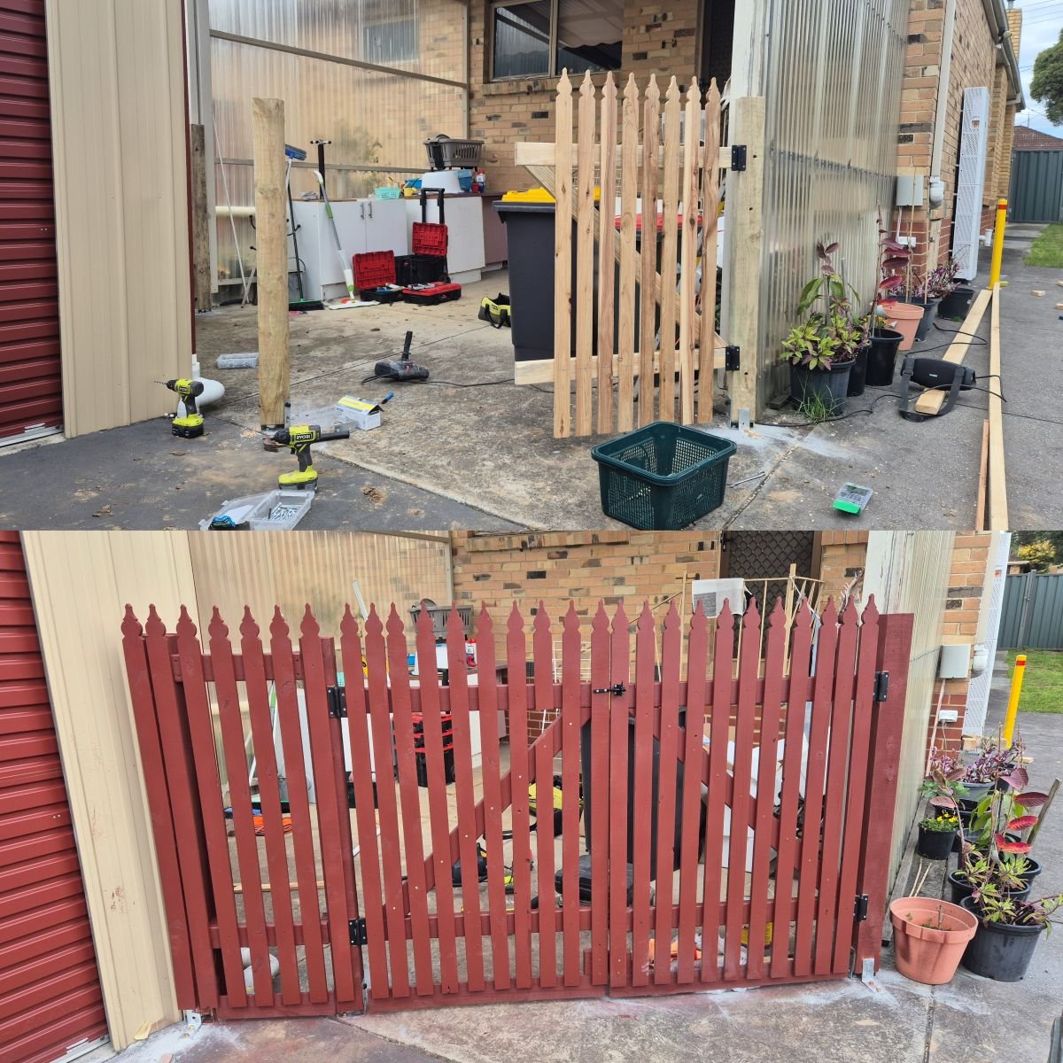 Broken timber gate rebuilt and painted