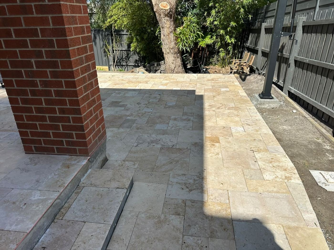 Travertine steps and alfresco