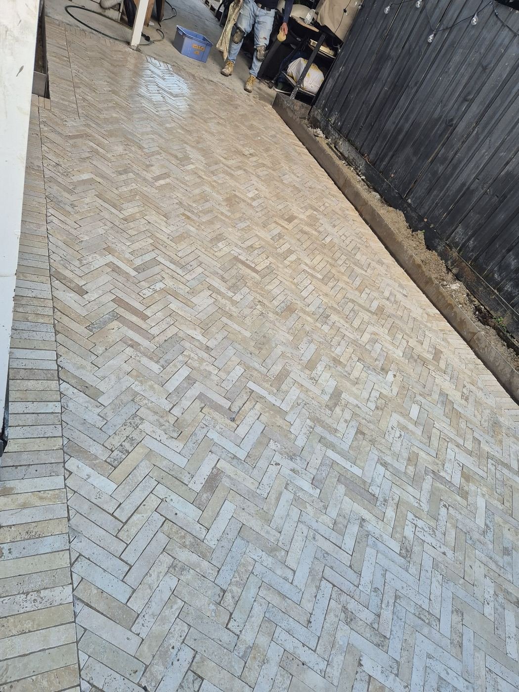 Tumbled paver herringbone detail